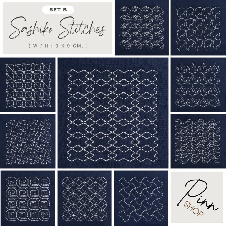 ชิ้นงานปัก Sashiko Stitches : Set B – PINN Shop ( W / H 9 x 9 cm. )