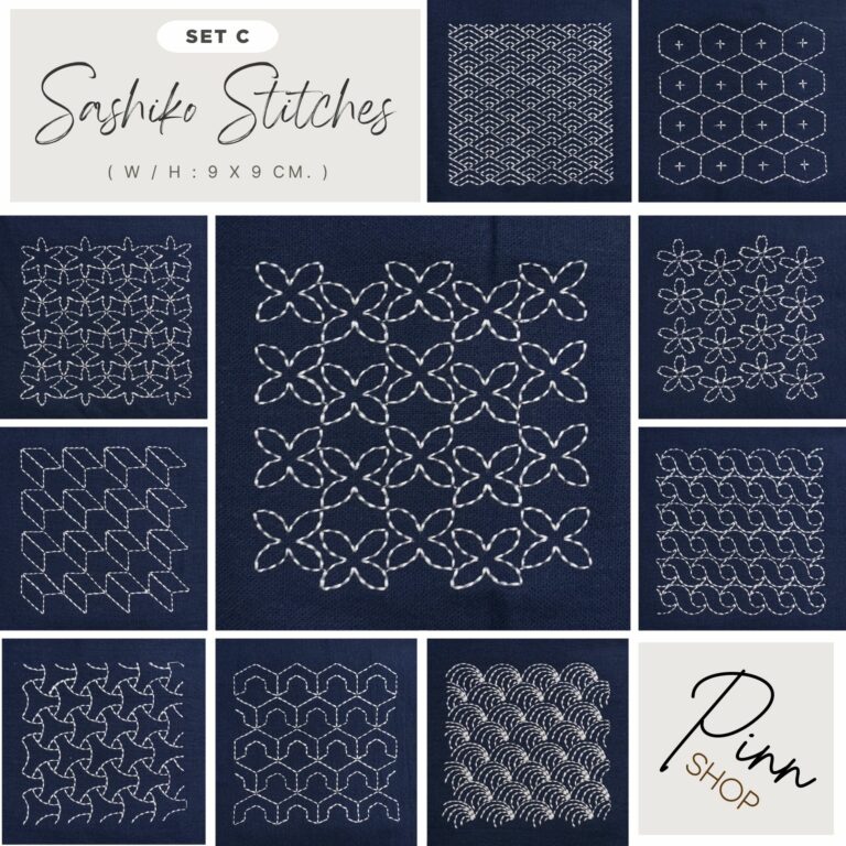 ชิ้นงานปัก Sashiko Stitches : Set C – PINN Shop ( W / H 9 x 9 cm. )
