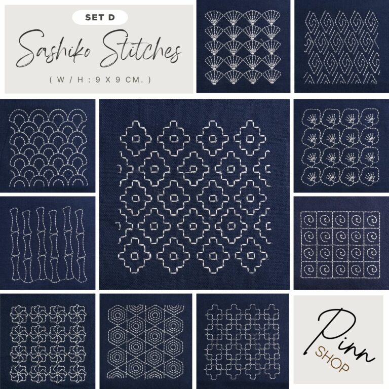 ชิ้นงานปัก Sashiko Stitches : Set D – PINN Shop ( W / H 9 x 9 cm. )