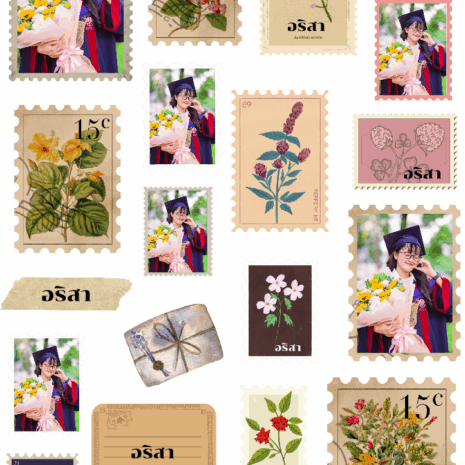 สติกเกอร์ UV DTF ลาย Floral Stamp Garden ใส่ชื่อ ใส่รูปได้ Customize