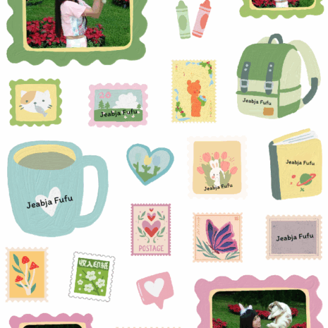 สติกเกอร์ UV DTF ลาย Stamp Story ใส่รูป ใส่ชื่อได้