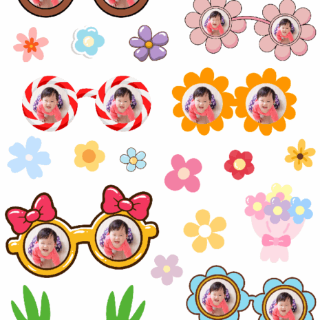 สติกเกอร์ UV DTF ลายแว่นตาแฟนซีดอกไม้ Customize ใส่ชื่อได้