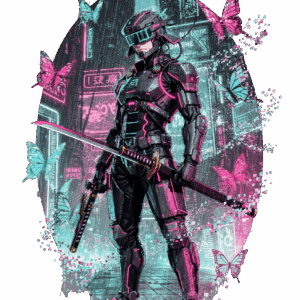 เสื้อยืด Cyber Samurai นีออนไซเบอร์พังค์