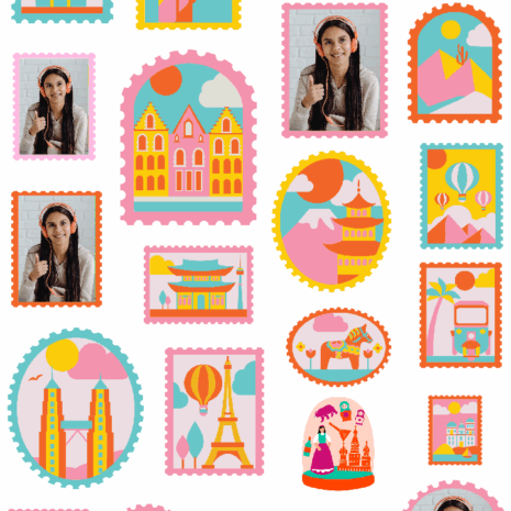 สติกเกอร์ UV DTF ลาย Colorful World Stamp ใส่รูปได้ Customize