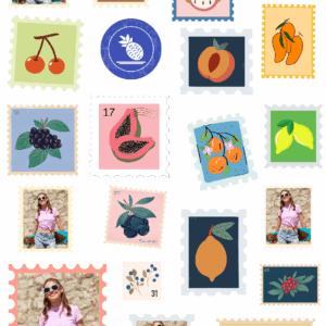 สติกเกอร์ UV DTF ลาย Fruity Stamp Parade ใส่รูปได้