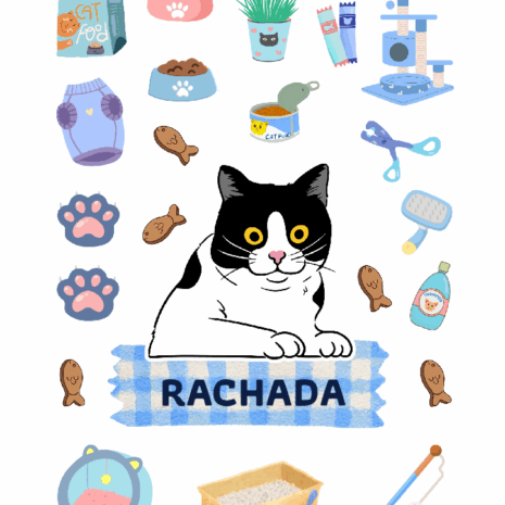 สติกเกอร์ UV DTF แมวทักซิโด้ 04 แมวลายวัว แมวขาวดำ | ป้ายชื่อคัสตอมใส่ชื่อได้ UV DTF Sticker Tuxedo Cat | Custom Name Label Set