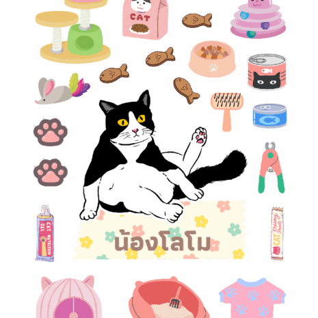 สติกเกอร์ UV DTF แมวทักซิโด้ 03 แมวลายวัว แมวขาวดำ | ป้ายชื่อคัสตอมใส่ชื่อได้ UV DTF Sticker Tuxedo Cat | Custom Name Label Set