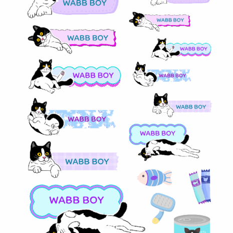 สติกเกอร์ UV DTF แมวทักซิโด้ 02 แมวลายวัว แมวขาวดำ | ป้ายชื่อคัสตอมใส่ชื่อได้ UV DTF Sticker Tuxedo Cat | Custom Name Label Set