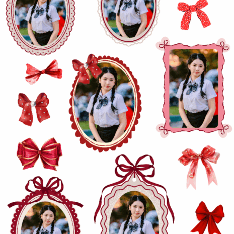 สติกเกอร์ UV DTF Sweet Bow Frame กรอบรูปริบบิ้นแดง