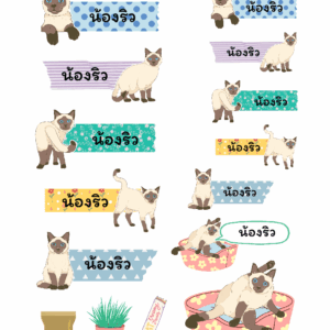สติกเกอร์ UV DTF แมววิเชียรมาศ 01 | ป้ายชื่อคัสตอมใส่ชื่อได้ UV DTF Sticker Siamese Cat | Custom Name Label Set
