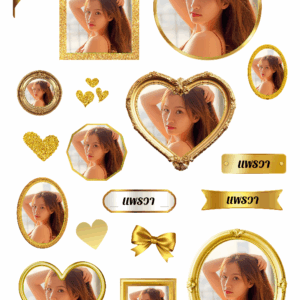 สติกเกอร์ UV DTF Glam Frame ลายกรอบรูปพร้อมแท็กใส่ชื่อโทนสีทอง