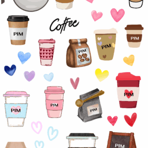 สติกเกอร์ UV DTF ลาย Coffee Hug ใส่ชื่อได้