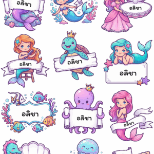 สติกเกอร์ UV DTF ลาย Sweet Mermaid ใส่ชื่อได้ Customize