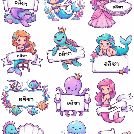 สติกเกอร์ UV DTF ลาย Sweet Mermaid ใส่ชื่อได้ Customize