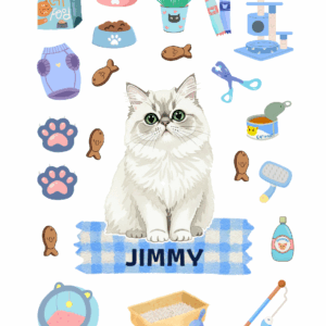 สติกเกอร์ UV DTF แมวเปอร์เซียสีขาว 02 | ป้ายชื่อคัสตอมใส่ชื่อได้ UV DTF Sticker White Persian Cat | Custom Name Label Set