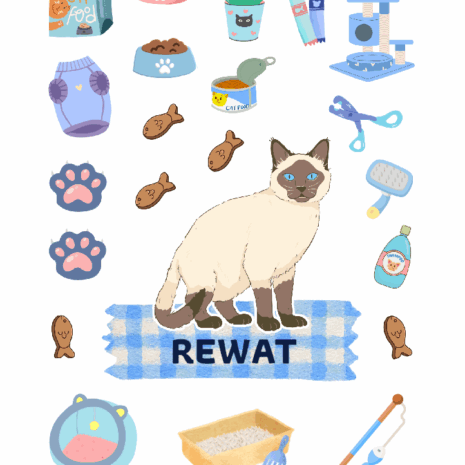 สติกเกอร์ UV DTF แมววิเชียรมาศ 03 | ป้ายชื่อคัสตอมใส่ชื่อได้ UV DTF Sticker Siamese Cat | Custom Name Label Set