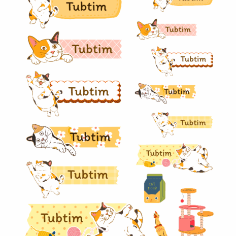 สติกเกอร์ UV DTF แมวสามสี 02 | ป้ายชื่อคัสตอมใส่ชื่อได้ UV DTF Sticker Calico Cat | Custom Name Label Set
