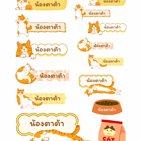 สติกเกอร์ UV DTF แมวส้ม 01 | ป้ายชื่อคัสตอมใส่ชื่อได้ UV DTF Sticker Orange Cat | Custom Name Label Set