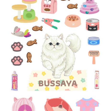 สติกเกอร์ UV DTF แมวเปอร์เซียสีขาว 01 | ป้ายชื่อคัสตอมใส่ชื่อได้ UV DTF Sticker White Persian Cat | Custom Name Label Set