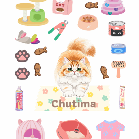 สติกเกอร์ UV DTF แมวเปอร์เซียสีส้ม 01 | ป้ายชื่อคัสตอมใส่ชื่อได้ UV DTF Sticker Orange Persian Cat | Custom Name Label Set