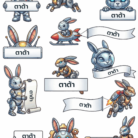 สติกเกอร์ UV DTF ลาย Mecha Bunny ใส่ชื่อได้