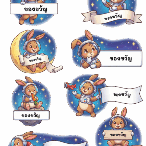 สติกเกอร์ UV DTF ลาย Starlight Bunny ใส่ชื่อได้