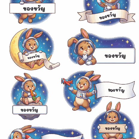 สติกเกอร์ UV DTF ลาย Starlight Bunny ใส่ชื่อได้