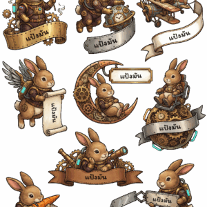 สติกเกอร์ UV DTF ลาย Cosmic Bunny ใส่ชื่อได้