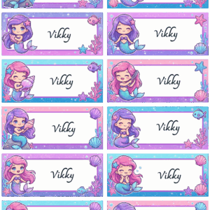 สติกเกอร์ UV DTF ลาย Mermaid Pastel Frame ใส่ชื่อได้