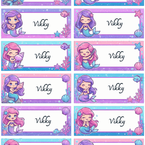 สติกเกอร์ UV DTF ลาย Mermaid Pastel Frame ใส่ชื่อได้