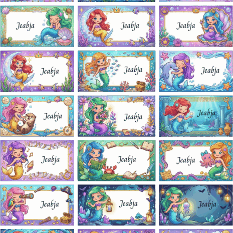 สติกเกอร์ UV DTF ลาย Mermaid Splash Adventure ใส่ชื่อได้