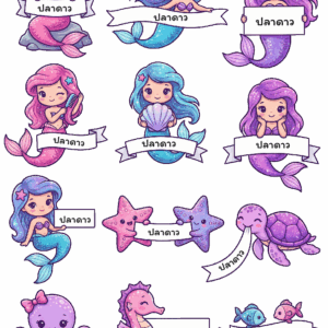 สติกเกอร์ UV DTF ลาย Mermaid Charm ใส่ชื่อได้