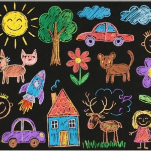 แก้วมัค "จินตนาการวัยเด็ก" ลายสีเทียนบนกระดานดำ