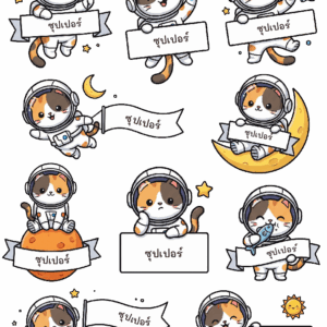 สติกเกอร์ UV DTF ลายแมวสามสีตะลุยจักรวาล ใส่ชื่อได้