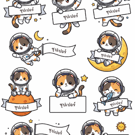 สติกเกอร์ UV DTF ลายแมวสามสีตะลุยจักรวาล ใส่ชื่อได้