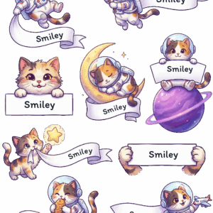 สติกเกอร์ UV DTF ลาย Smiley Cat Galaxy Hug ใส่ชื่อได้