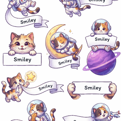 สติกเกอร์ UV DTF ลาย Smiley Cat Galaxy Hug ใส่ชื่อได้