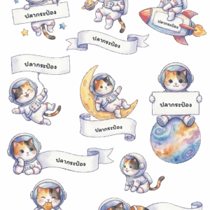 สติกเกอร์ UV DTF ลาย Soft Space Cat ใส่ชื่อได้