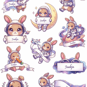 สติกเกอร์ UV DTF Cotton Space Bunny ใส่ชื่อได้
