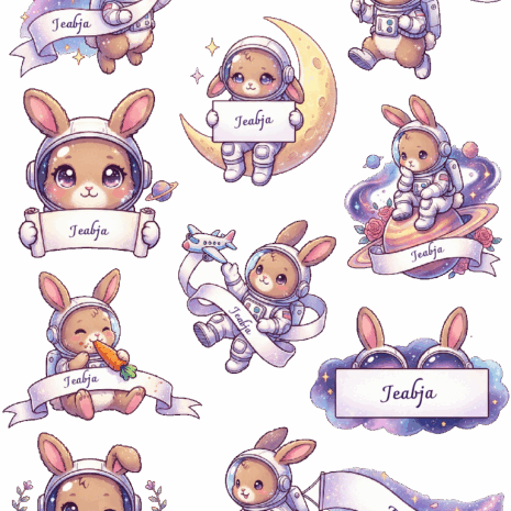 สติกเกอร์ UV DTF Cotton Space Bunny ใส่ชื่อได้