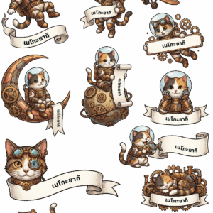 สติกเกอร์ UV DTF ลาย Space Cat Mechanica ใส่ชื่อได้