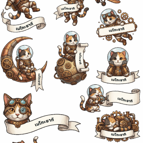 สติกเกอร์ UV DTF ลาย Space Cat Mechanica ใส่ชื่อได้