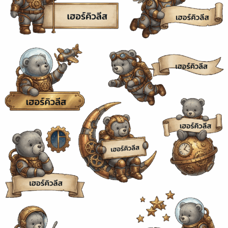 สติกเกอร์ UV DTF ลาย Astro Bear Parade ใส่ชื่อได้