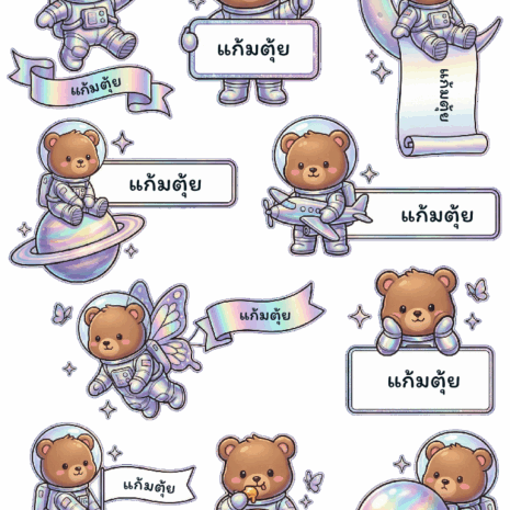 สติกเกอร์ UV DTF ลาย Y2Bear Galaxy ใส่ชื่อได้