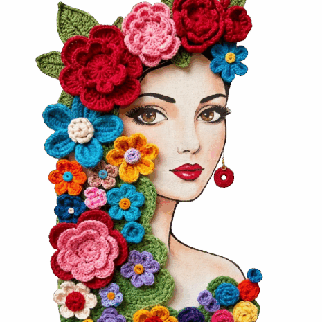 เสื้อยืดลายศิลปะหญิงสาวประดับดอกไม้ถัก