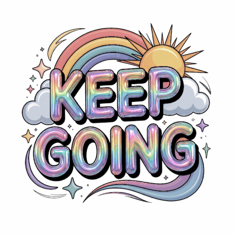 เสื้อยืด Keep Going ลายลูกโป่งโฮโลแกรมสดใส