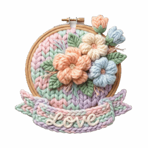 อาร์ม 3D ลายถักไหมพรมดอกไม้ Love พาสเทล