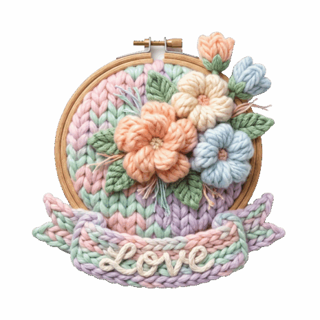 อาร์ม 3D ลายถักไหมพรมดอกไม้ Love พาสเทล