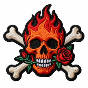 อาร์มปัก 3D กะโหลกเพลิงคาบกุหลาบ สุดเท่