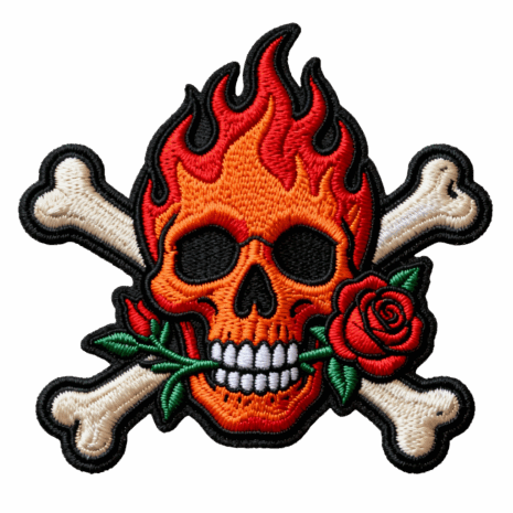 อาร์มปัก 3D กะโหลกเพลิงคาบกุหลาบ สุดเท่